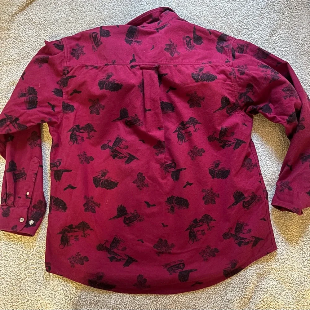 Eddie Bauer Vintage Red and Black 100% Cotton Outdoor Canoe Print Shirt size XL